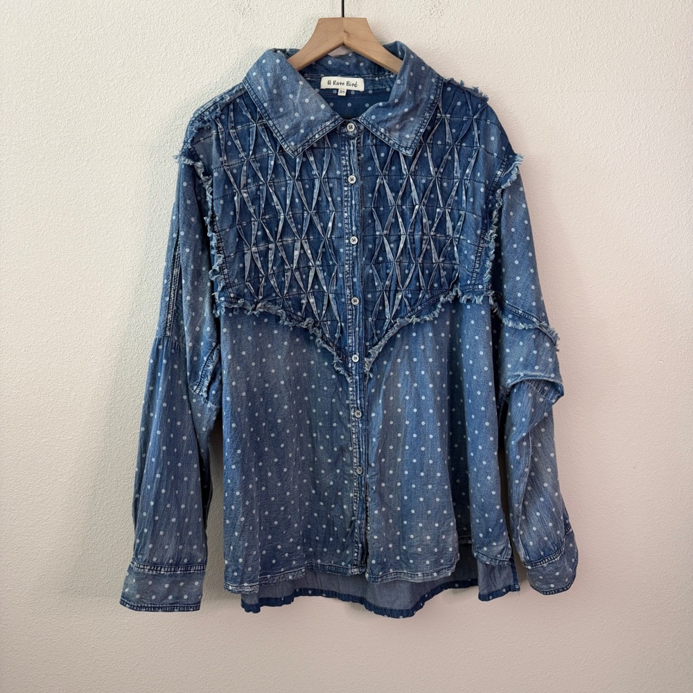 A RARE BIRD Womens Cotton Polka Dot Lattice Hem Shirt Size One Size Boho Western